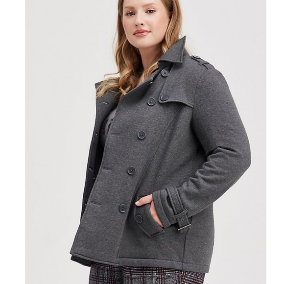 Torrid Gray Fleece Button-Up Peacoat Jacket 2X (18-20) - Picture 4 of 13
